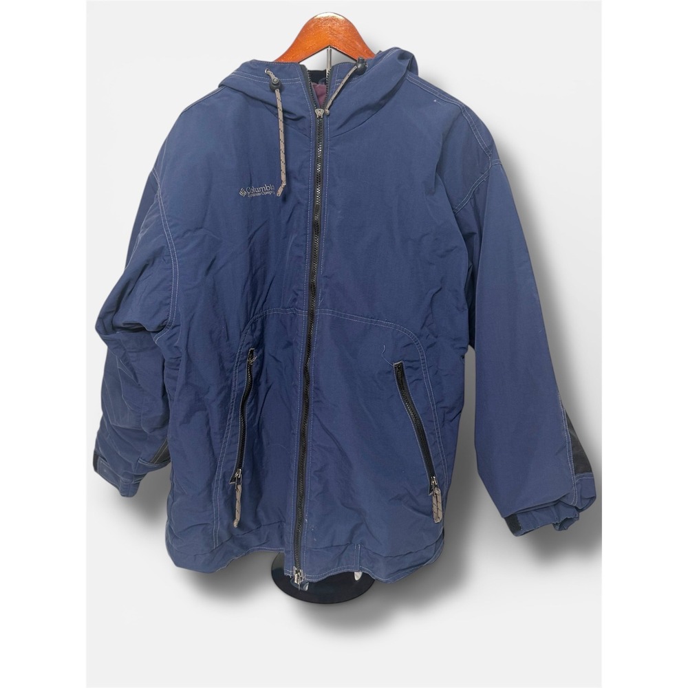 Columbia Jacket Hooded Winter Mens Medium Navy Blue Vintage Gorpcore Full Zip